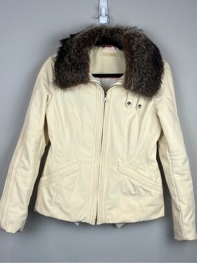 Erin Snow Cream Ski Snowboarding Jacket Fur Collar Zip Jacket Size Small